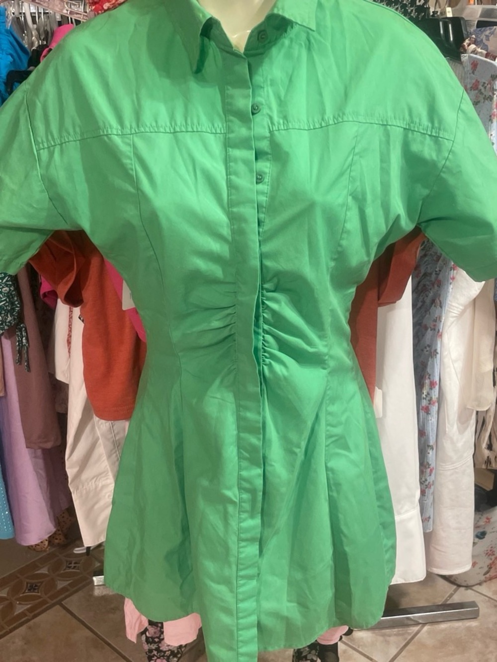 SHEIN Bright Green Button-Front Mini Dress